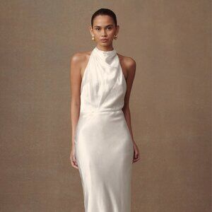 MESHKI Esther Iridescent Satin Cowl Maxi Dress - Ivory